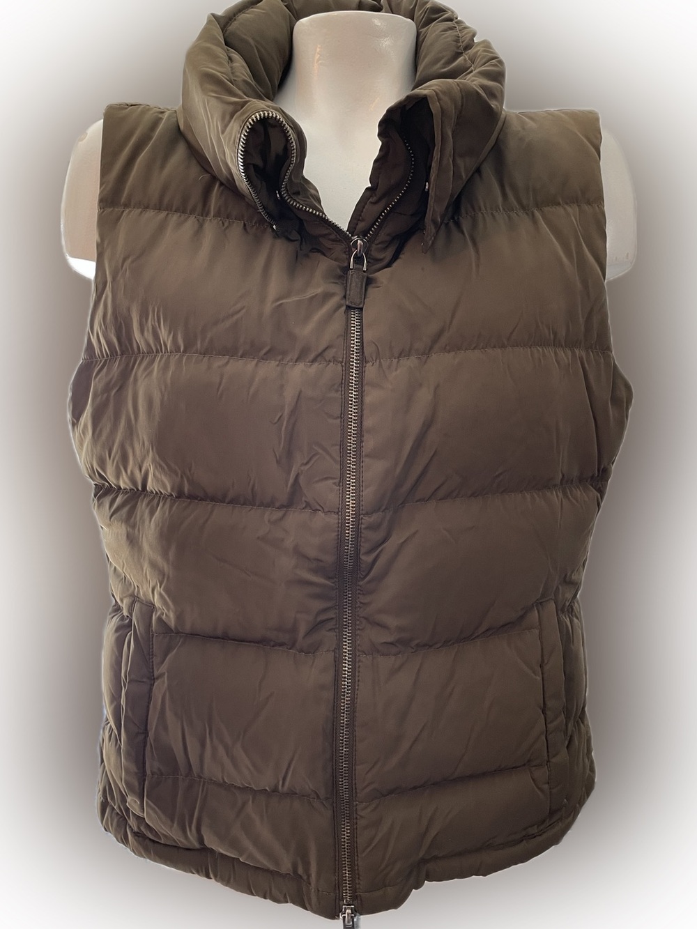 Talbots Brown Quilted Puffer Vest with Stand Collar